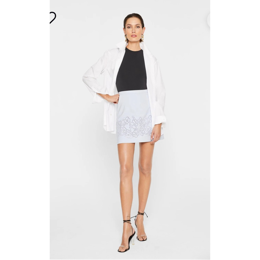 Club Monaco Embroidered Eyelet Mini Skirt Light Blue Floral Cutout